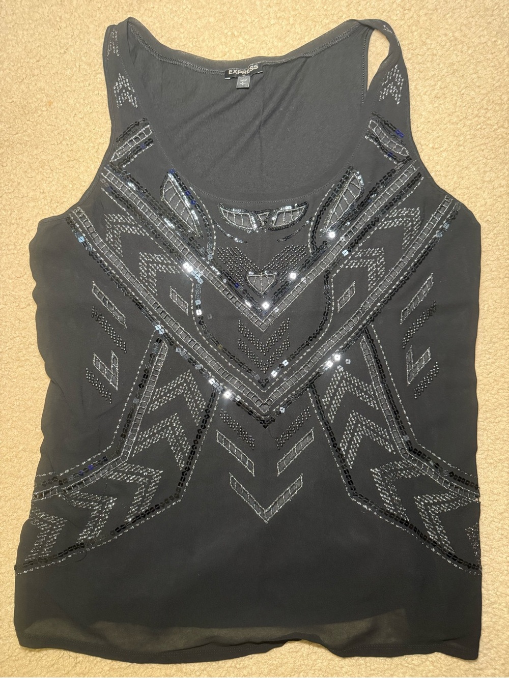 Express Black Sequin & Bead Embellished Tank Top